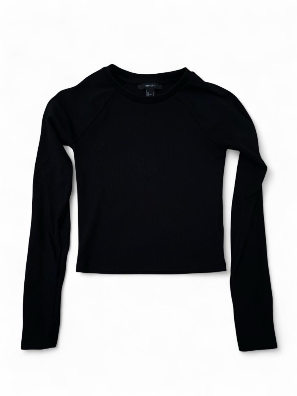 Forever 21 Black Long Sleeve Ribbed Crewneck Top